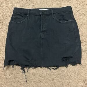 Mother Superior The Vagabond Mini Fray Skirt in Denim Black Size 26 Button Fly
